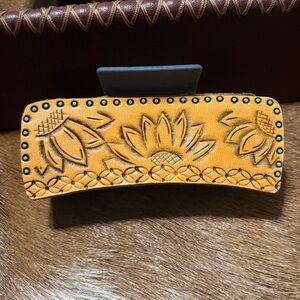 Floral Leather Claw Clip